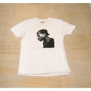 2PAC Mens White Graphic T Shirt Hip Hop Rap Tee Size M